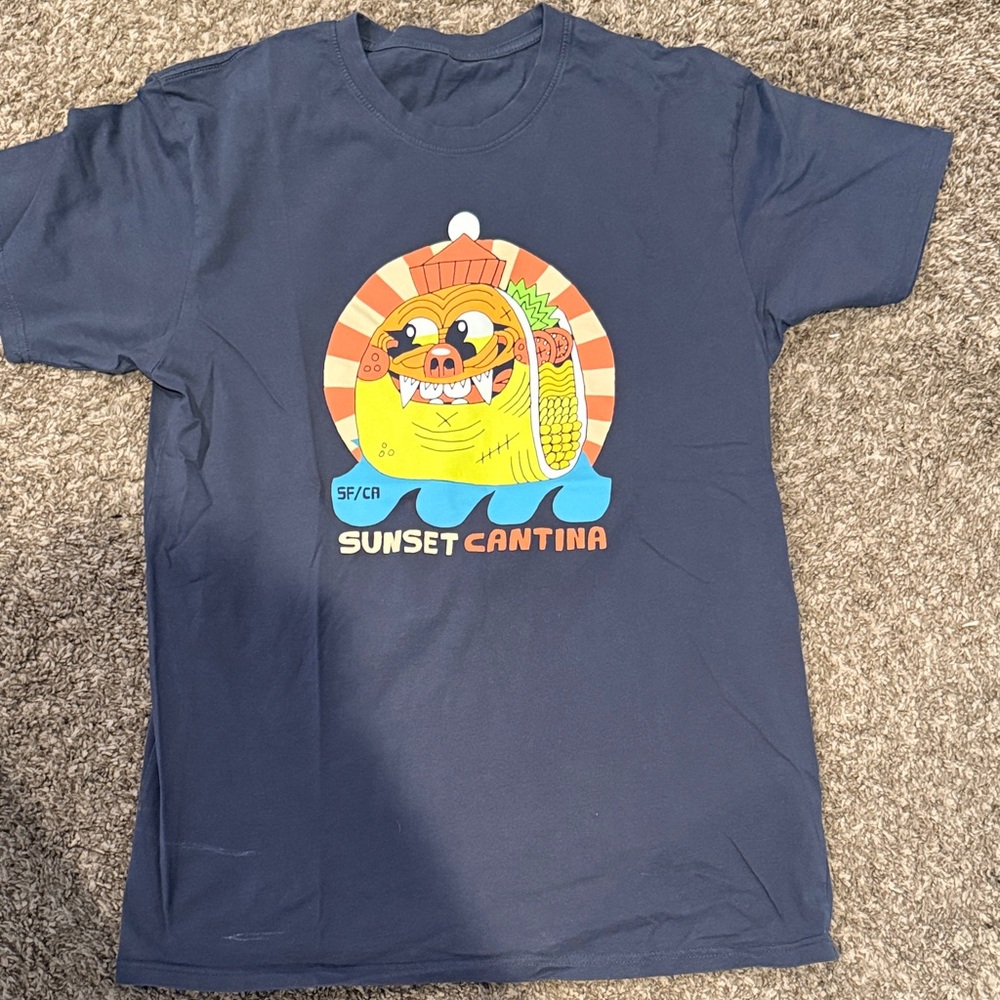 Navy Graphic T-Shirt with Sunset Cantina Design